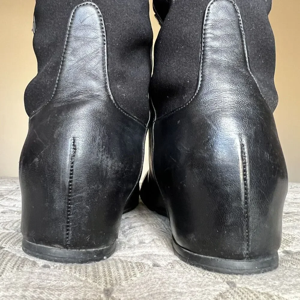 Stuart Weitzman Lander Black Leather Women 6.5 Knee High 5050 Hidden Wedge Boots